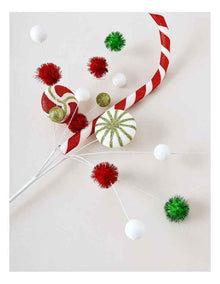 Nostalgia Christmas Candy Cane & Pompom Spray Pick 50cm in Multi