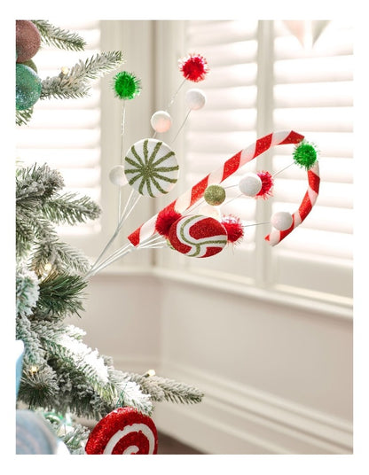Nostalgia Christmas Candy Cane & Pompom Spray Pick 50cm in Multi