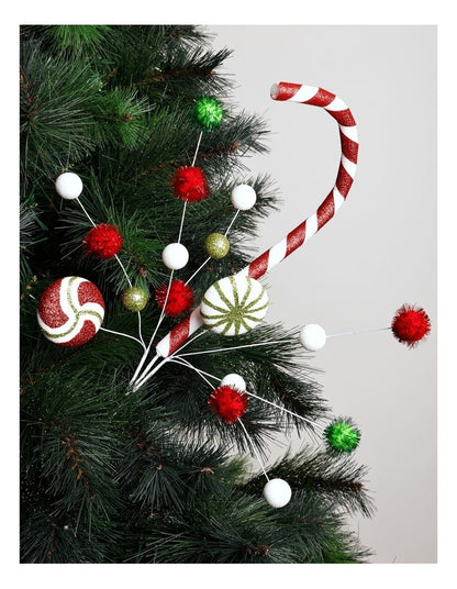 Nostalgia Christmas Candy Cane & Pompom Spray Pick 50cm in Multi