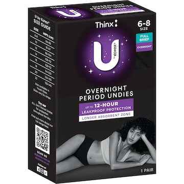 U by Kotex Thinx Period Undies Overnight Briefs Size 6/8 each