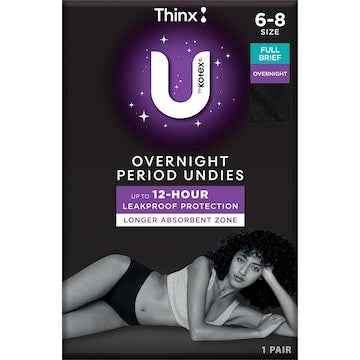 U by Kotex Thinx Period Undies Overnight Briefs Size 6/8 each