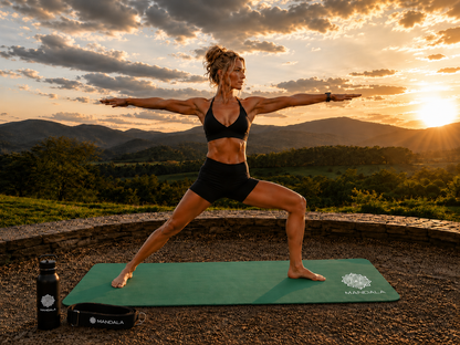 Mandala Yoga Mat Premium Bundle, Includes Yoga Mat 188cm H x 61cm W, Yoga Strap & Steel Hydration Bottle - Jade Green
