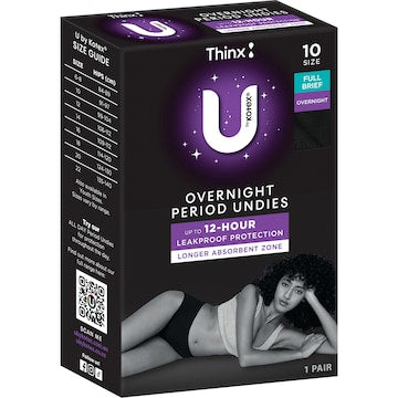 U by Kotex Thinx Period Undies Overnight Briefs Size 10 each
