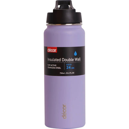 Decor Flip Active Double Wall Water Drink Bottle 750mL Assorted each