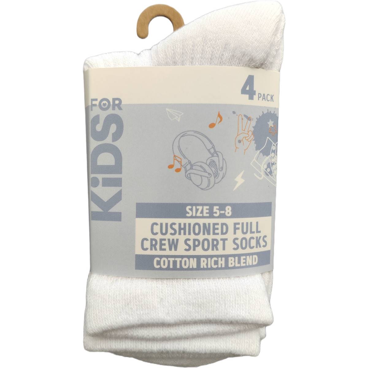 For Kids Full Crew Sports Socks Size 5-8 4 pack