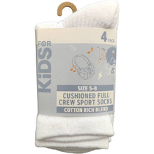 For Kids Full Crew Sports Socks Size 5-8 4 pack