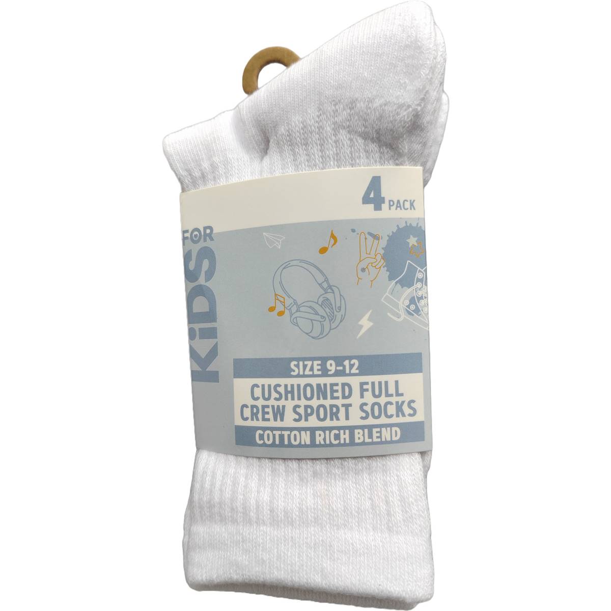 For Kids Full Crew Cushioned Sports Socks Size 9-12 4 pack