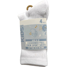 For Kids Full Crew Cushioned Sports Socks Size 9-12 4 pack