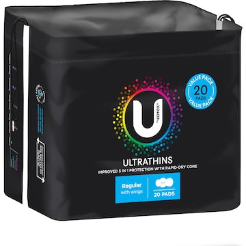 U by Kotex Ultrathin Pads Regular With Wings 20 pack