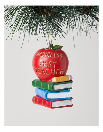 Nostalgia Christmas Polyresin Teacher's Apple & Books Ornament 8cm in Multi