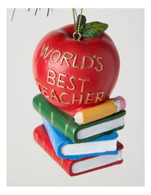 Nostalgia Christmas Polyresin Teacher's Apple & Books Ornament 8cm in Multi