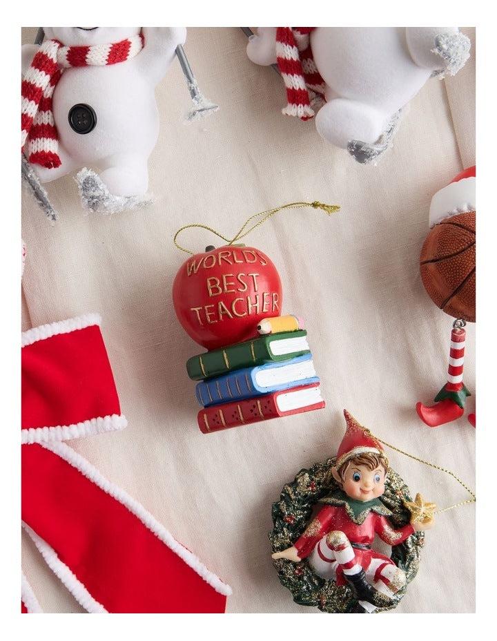 Nostalgia Christmas Polyresin Teacher's Apple & Books Ornament 8cm in Multi