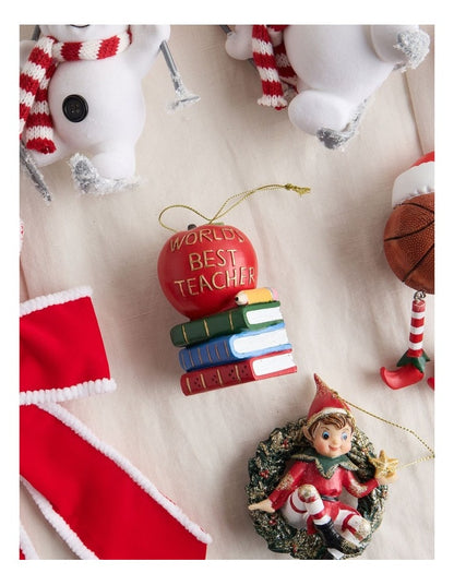Nostalgia Christmas Polyresin Teacher's Apple & Books Ornament 8cm in Multi