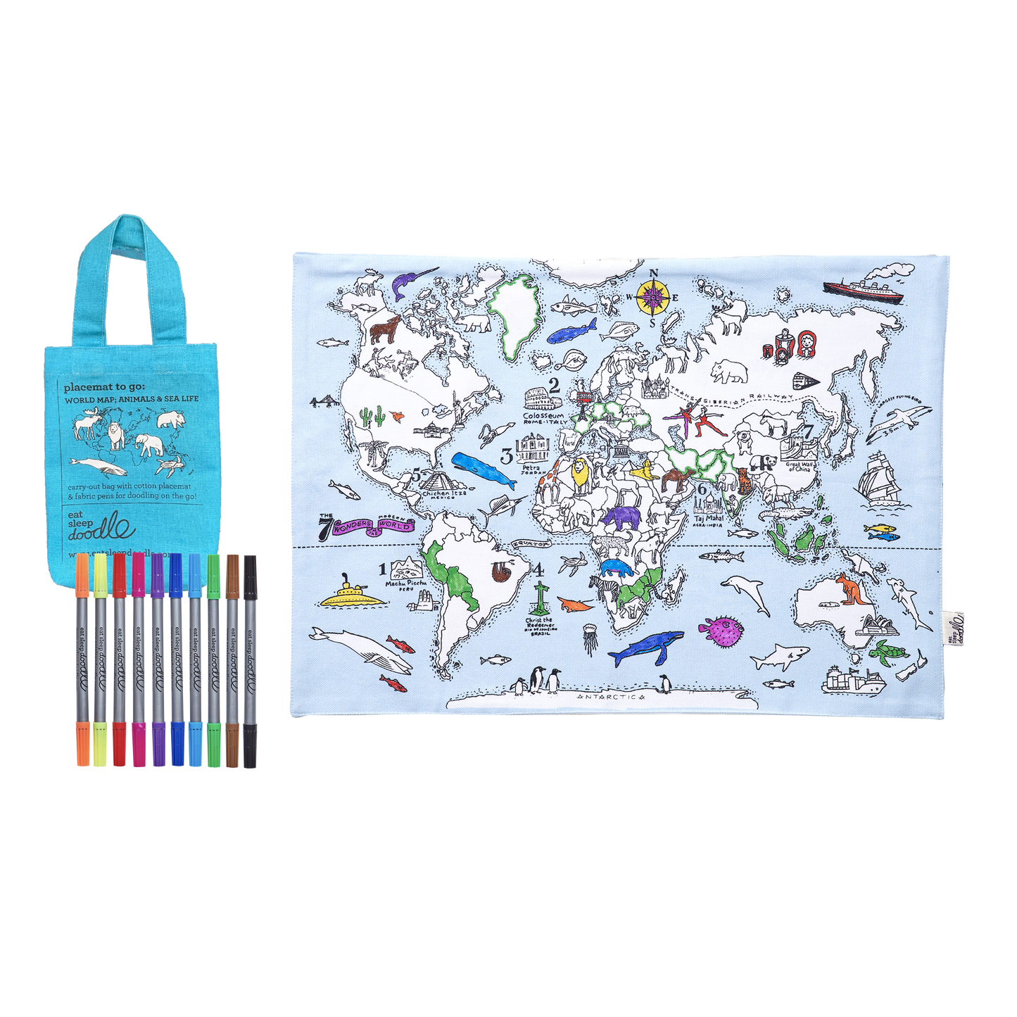 World Map Tablecloth Placemat to Go by Eat Sleep Doodle Art and Craft for Kids Travel Toys 3yrs+