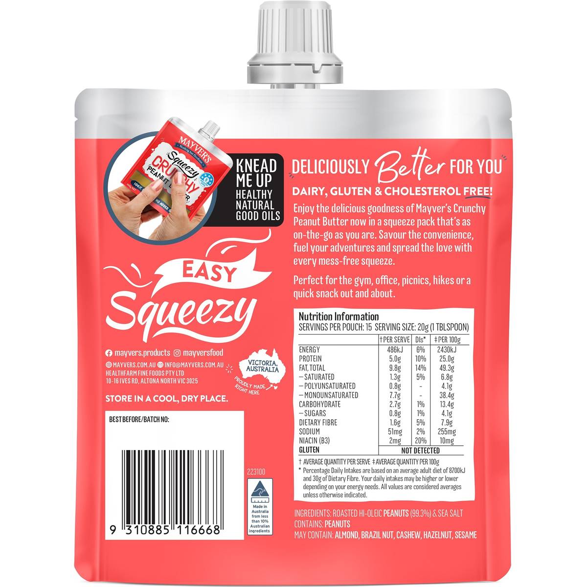 Mayver's Squeezy Crunchy Peanut Butter 300g