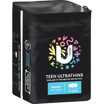 U by Kotex Teen Ultrathins Pads Regular With Wings 14 pack