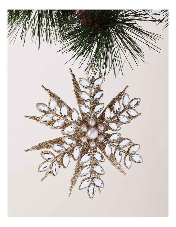 Luxe Christmas 12cm Gemmed Snowflake Ornament in Champagne
