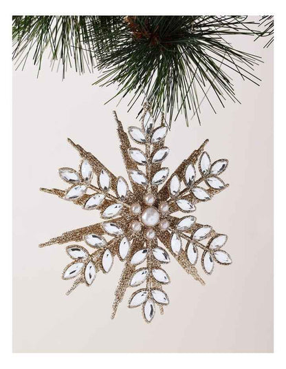 Luxe Christmas 12cm Gemmed Snowflake Ornament in Champagne