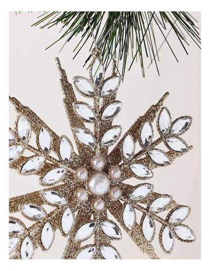 Luxe Christmas 12cm Gemmed Snowflake Ornament in Champagne