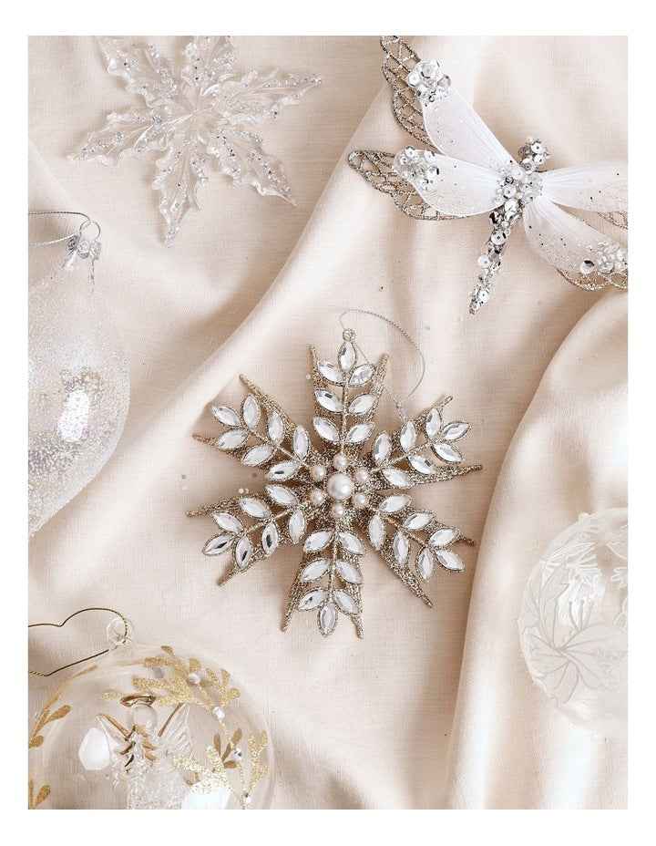 Luxe Christmas 12cm Gemmed Snowflake Ornament in Champagne