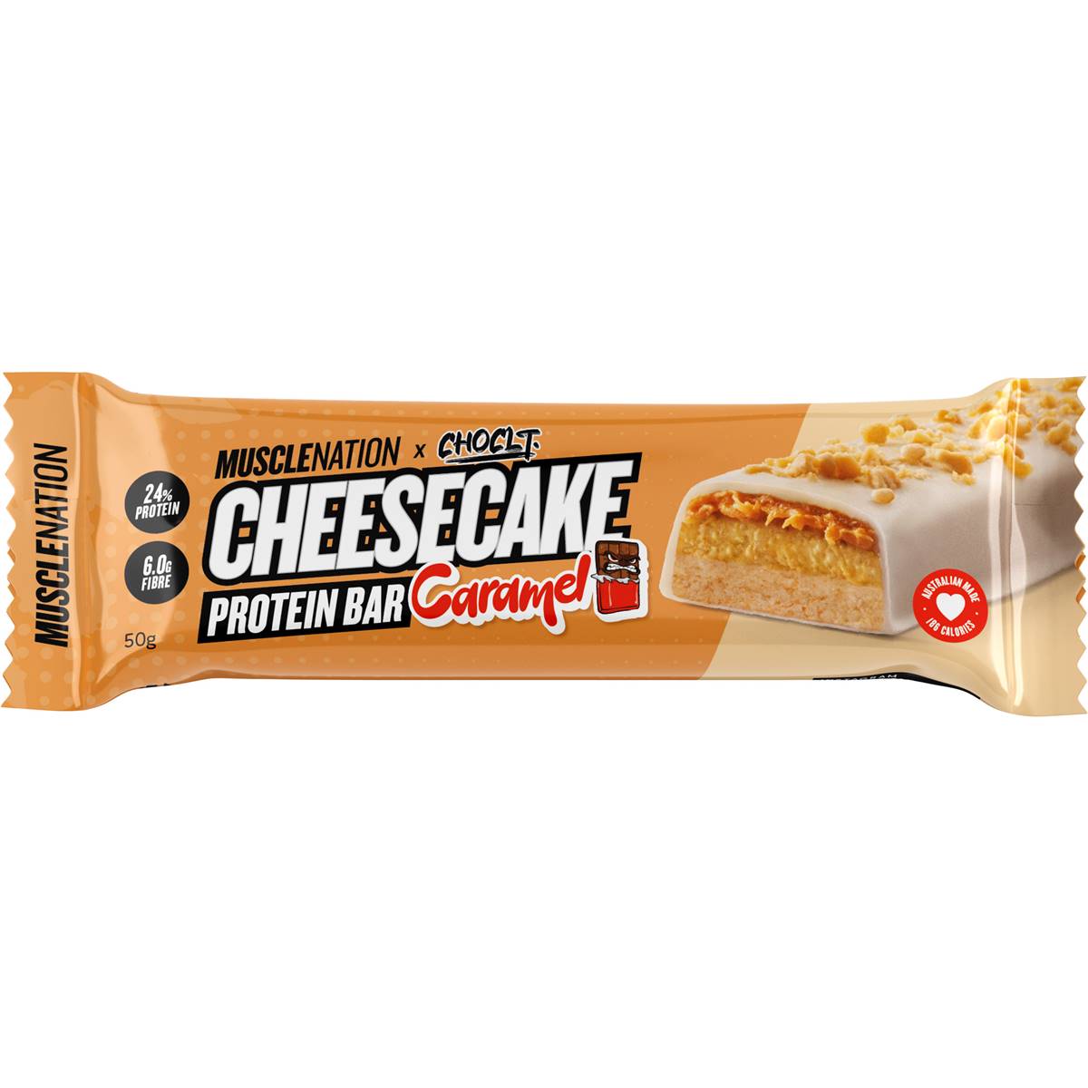 Muscle Nation X Choclt Cheesecake Protein Bar Caramel 50g