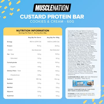 Muscle Nation Protein Custard Bar Cookie & Cream 60g