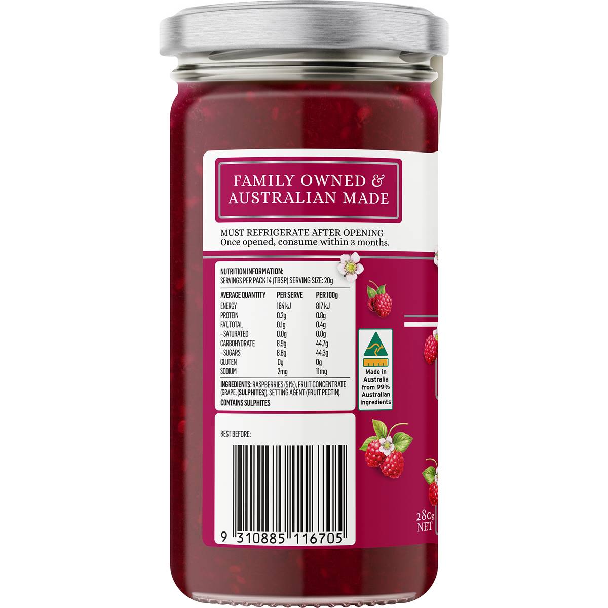 Mayver's Australian Raspberry Fruit Spread 280g