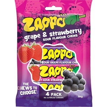 Zappo Sour Chews Grape & Strawberry 4 pack