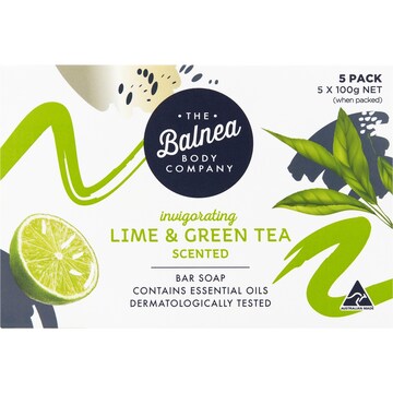 The Balnea Body Company Invigorating Bar Soap Lime & Green Tea Scented 5 pack