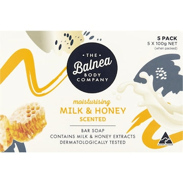 The Balnea Body Company Moisturising Bar Soap Milk & Honey Scented 5 pack