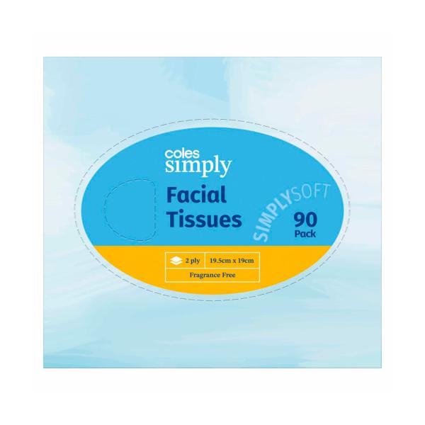 COLES SIMPLY FACIAL TISSUES 90PK