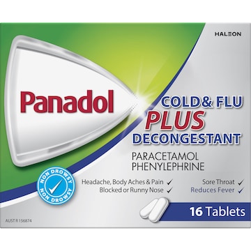 Panadol Cold and Flu Plus Decongestant Paracetamol 500mg 16 pack