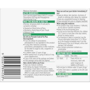 Panadol Cold and Flu Plus Decongestant Paracetamol 500mg 16 pack
