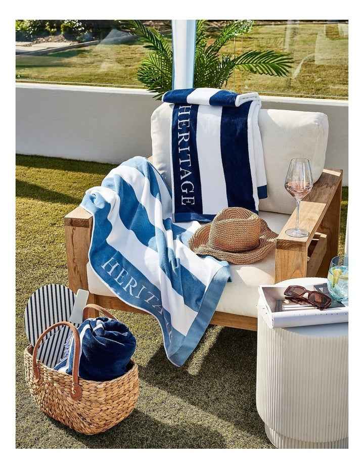 Santorini Resort Stripe Beach Towel in Navy/White