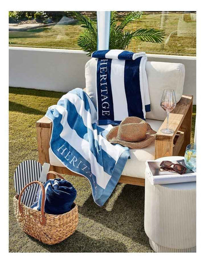 Santorini Resort Stripe Beach Towel in Navy/White