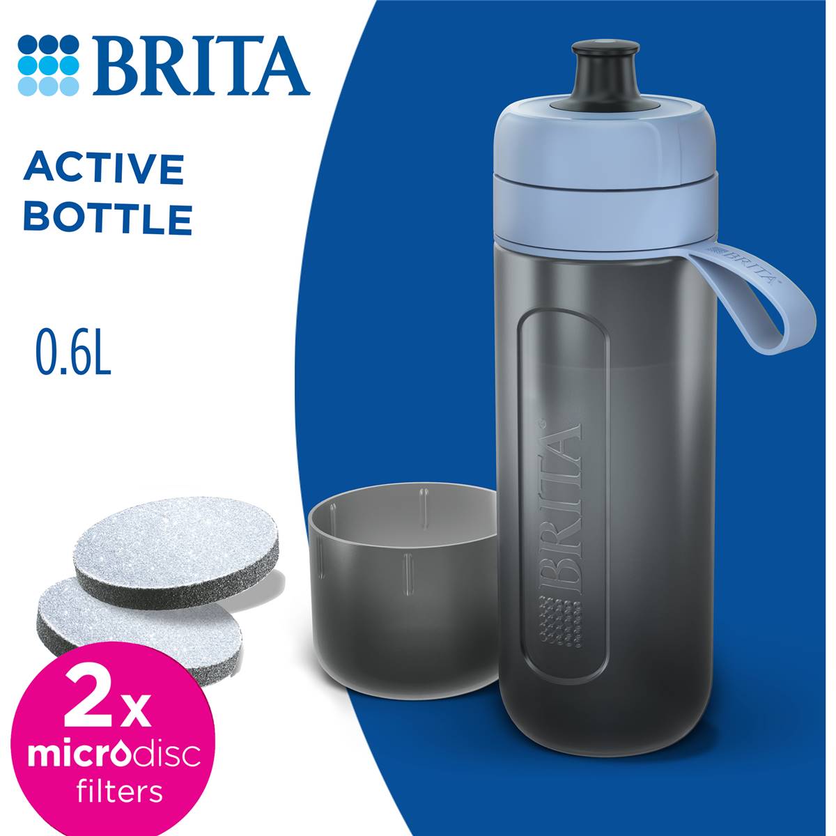 Brita Sports Water Filter Bottle Active Blue 600mL