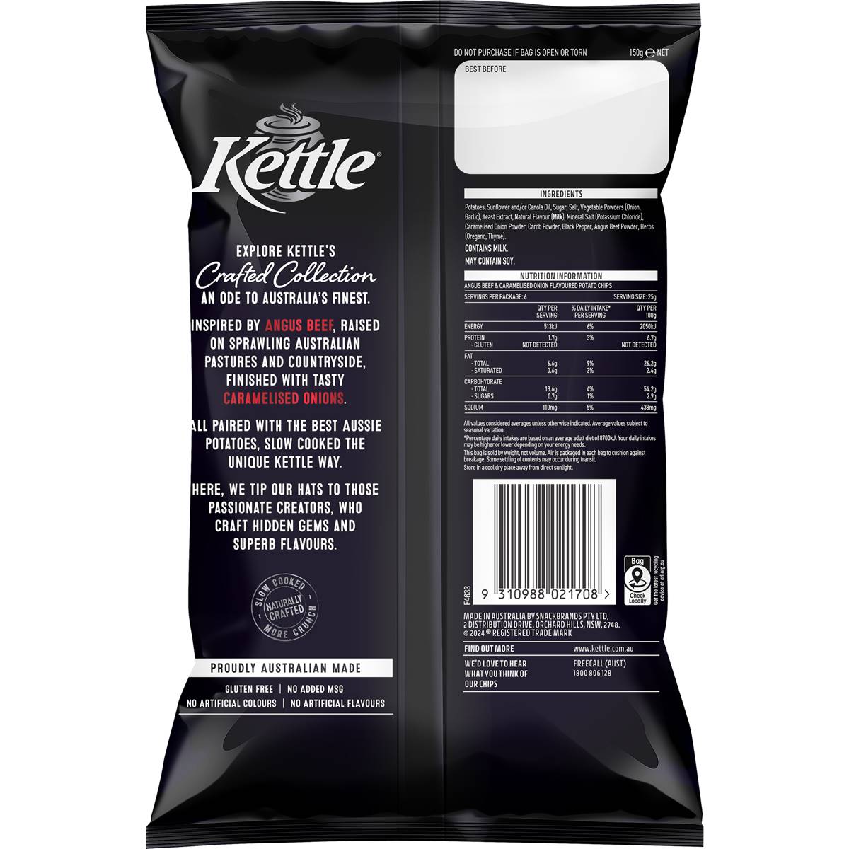 Kettle Crafted Collection Angus Beef & Caramelised Onion Chips 150g