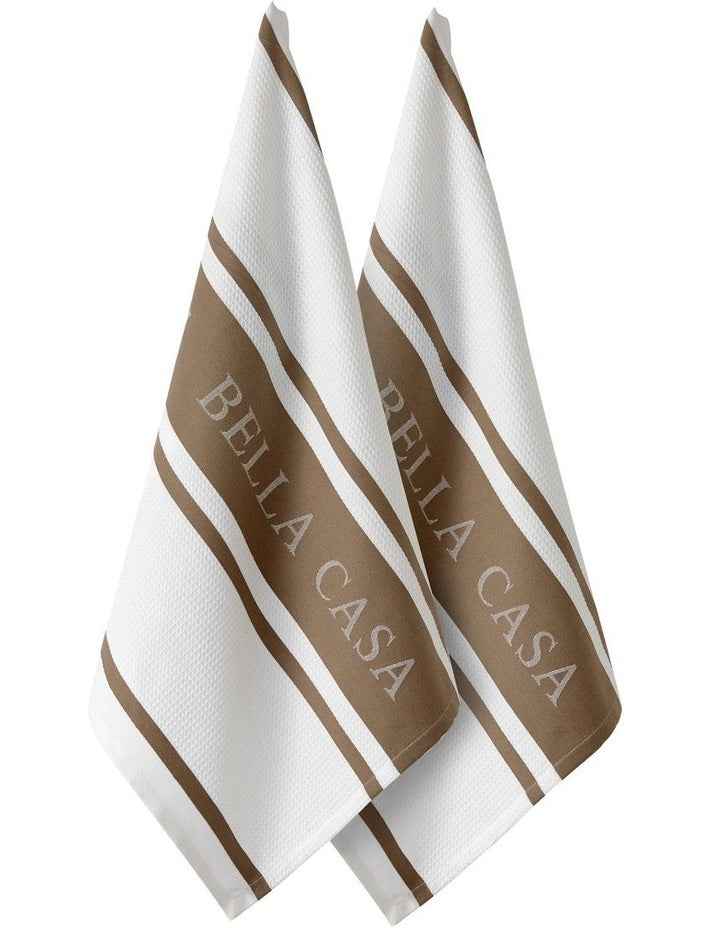 Bella Casa Kitchen Towel Pack of 2 in White/Latte