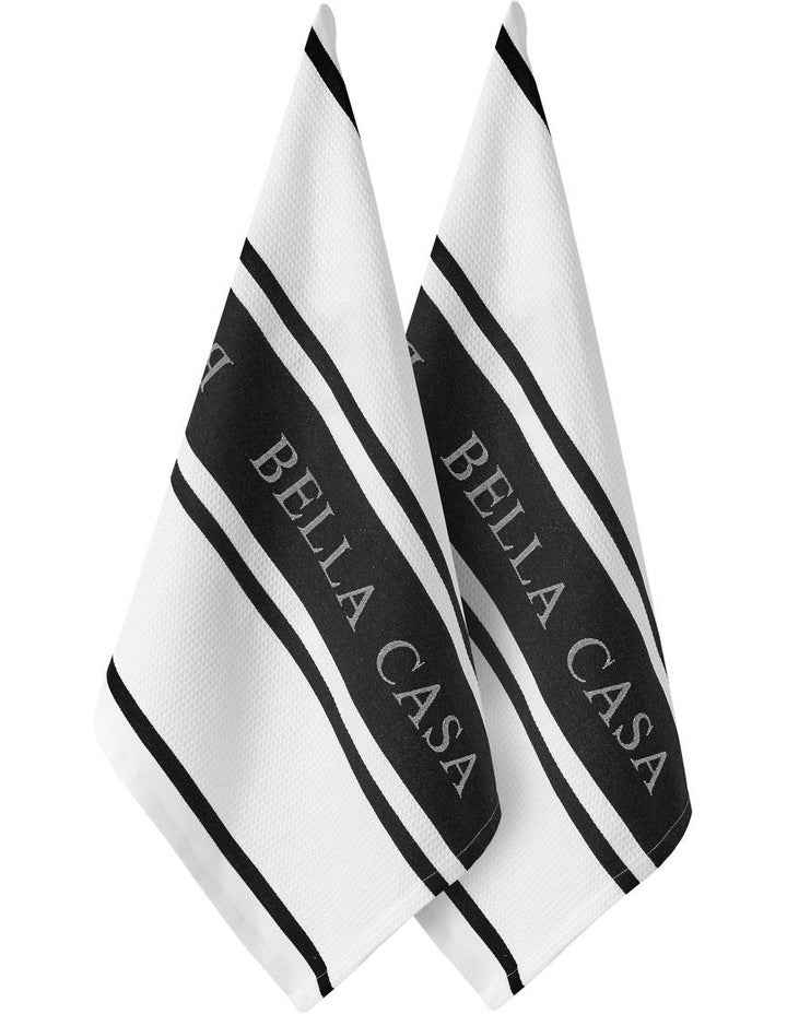 Bella Casa Kitchen Towel Pack of 2 in White/Black