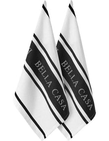 Bella Casa Kitchen Towel Pack of 2 in White/Black