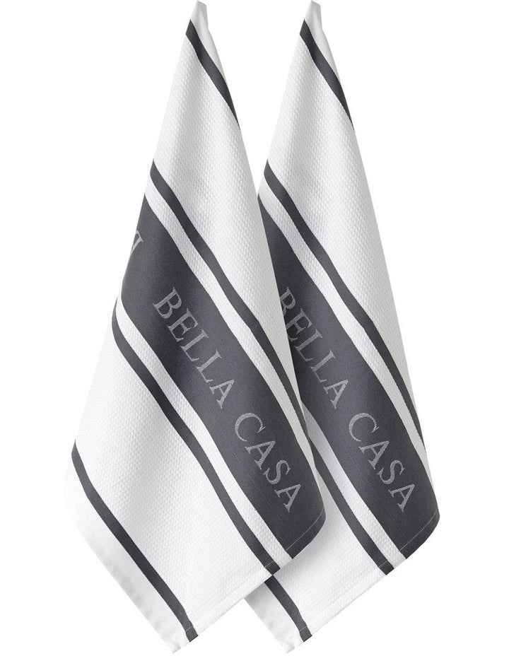 Bella Casa Kitchen Towel Pack of 2 in White/Grey