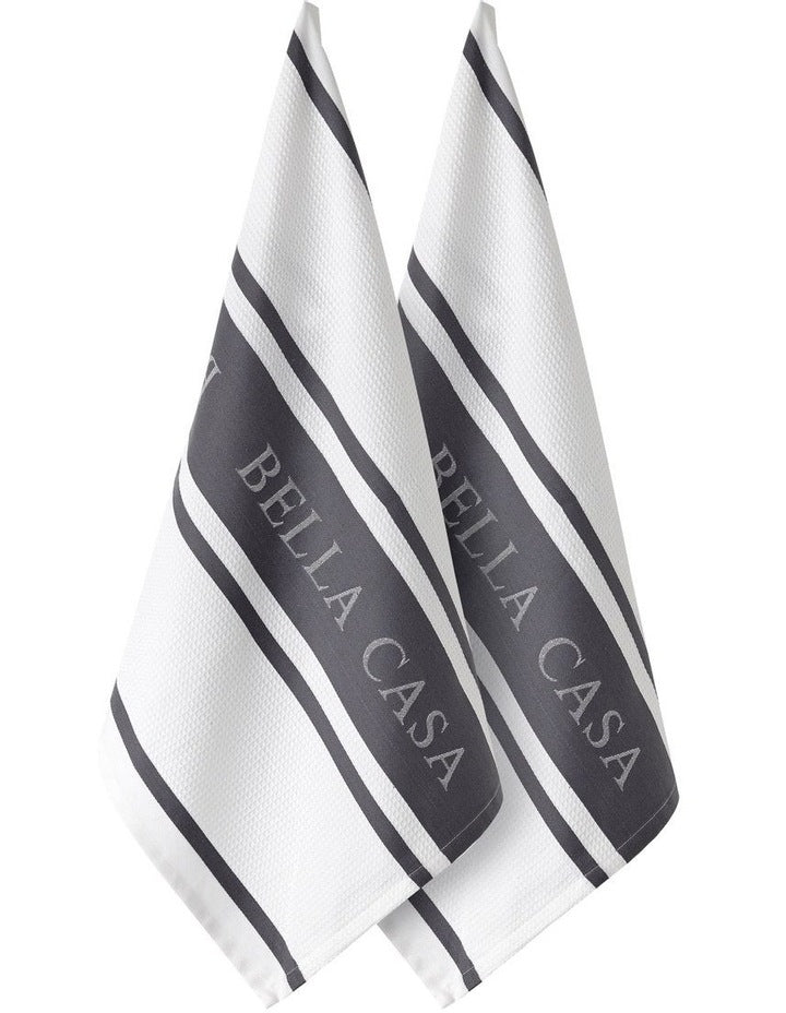 Bella Casa Kitchen Towel Pack of 2 in White/Grey