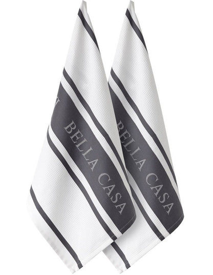 Bella Casa Kitchen Towel Pack of 2 in White/Grey
