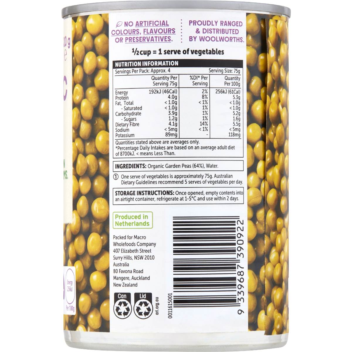 Macro Organic Garden Peas 420g