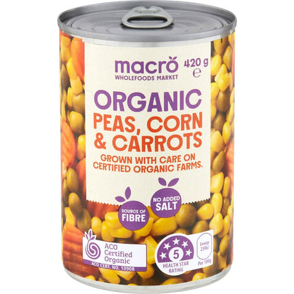 Macro Organic Peas Corn & Carrots 420g