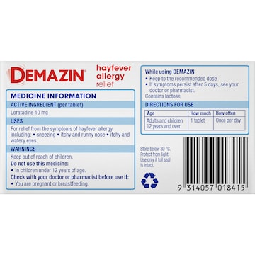 Demazin Hayfever Allergy Relief Tablets 10 pack