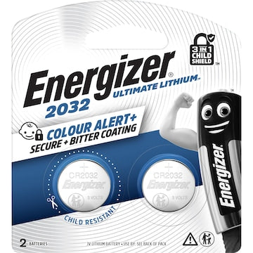 Energizer CR2032 Ultimate Lithium Coin Battery 3-In-1 Child Shield 2 pack