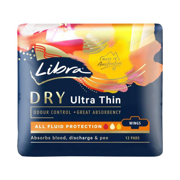LIBRA DRY ULTRA THIN PADS WITH WINGS 12 PACK