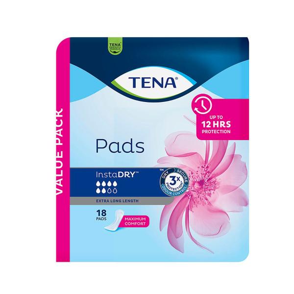 TENA INSTA DRY PADS EXTRA LONG 18 PACK