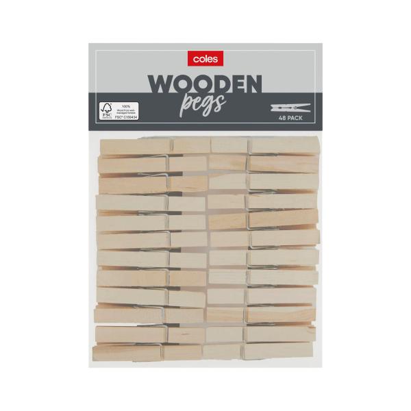 COLES CLOTHES WOODEN PEGS 48PK